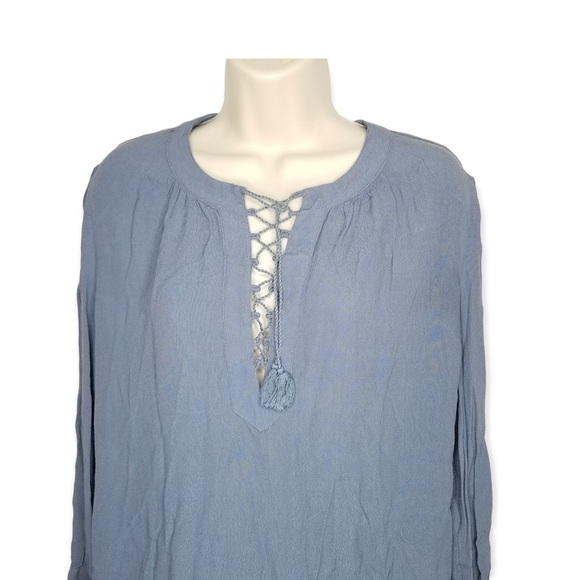 Madewell Long Sleeve Blue Blouse Drawstring Placket Women's Size M - Picture 4 of 7